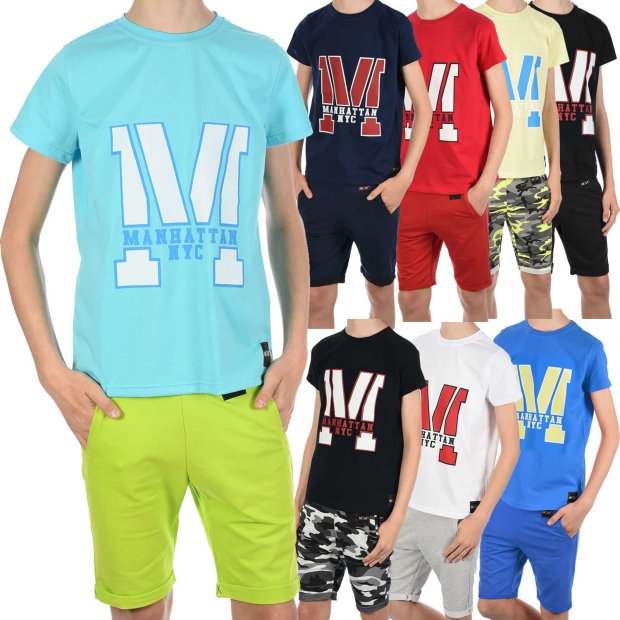 Jungen Sommer Set T-Shirt Manhatan und Stoff Shorts