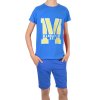 Jungen Sommer Set T-Shirt Manhatan und Stoff Shorts Blau / Blau 128/134