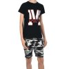 Jungen Sommer Set T-Shirt Manhatan und Stoff Shorts Schwarz / Camouflage 104/110