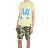 Jungen Sommer Set T-Shirt Manhatan und Stoff Shorts Gelb / Grün Camouflage 128/134