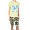 Jungen Sommer Set T-Shirt Manhatan und Stoff Shorts Gelb / Grün Camouflage 152/158