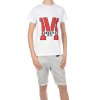 Jungen Sommer Set T-Shirt Manhatan und Stoff Shorts Weiß / Grau 104/110