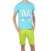 Jungen Sommer Set T-Shirt Manhatan und Stoff Shorts Türkis / Grün 164