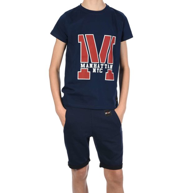 Jungen Sommer Set T-Shirt Manhatan und Stoff Shorts Navy / Navy 164