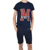 Jungen Sommer Set T-Shirt Manhatan und Stoff Shorts Navy / Navy 164