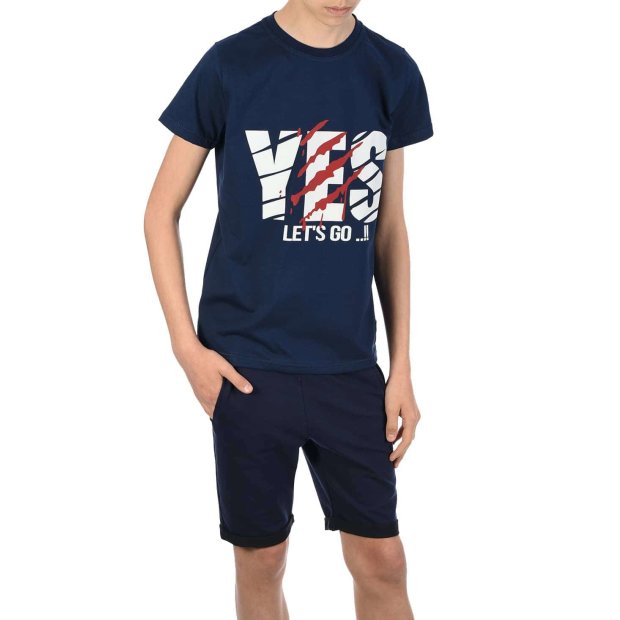 Jungen Sommer Set T-Shirt YES und Stoff Shorts Navy / Navy 104/110