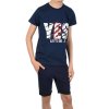 Jungen Sommer Set T-Shirt YES und Stoff Shorts Navy / Navy 116/122