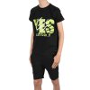 Jungen Sommer Set T-Shirt YES und Stoff Shorts Schwarz / Schwarz 128/134