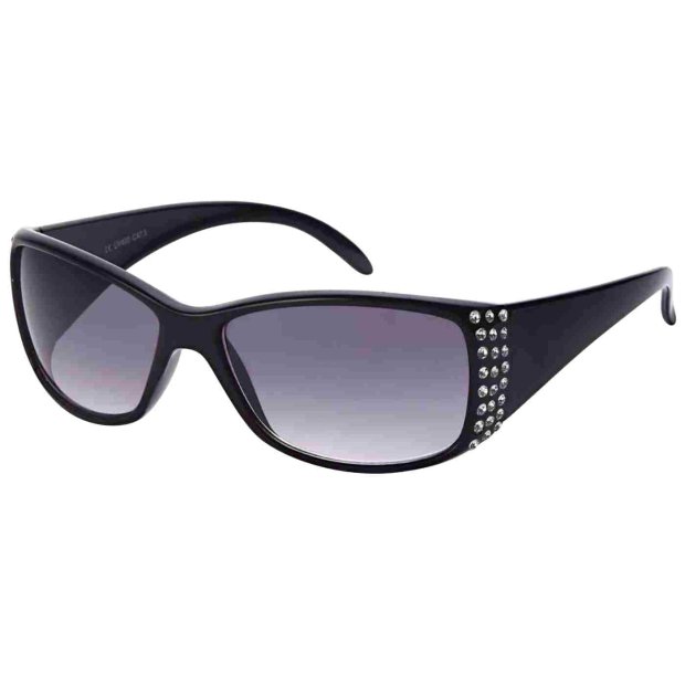 Stylische Damen Sonnenbrille mit Strasssteinen Schwarz 02