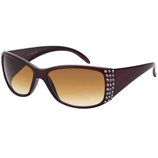 Stylische Damen Sonnenbrille mit Strasssteinen Braun 02