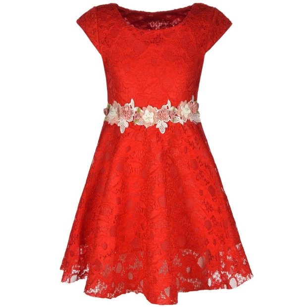 Mädchen Kleid mit Spitze Rot 146