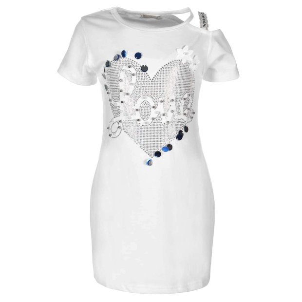 Mädchen Longshirt Kleid mit Herz Motiv Weiß 98-104