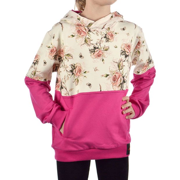 Mädchen Pullover mit Kapuze Rosenmuster Lachs 146