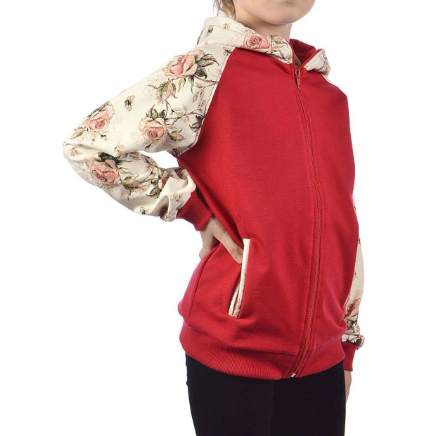 Mädchen Pullover mit Kapuze Blumenmuster Rot 128