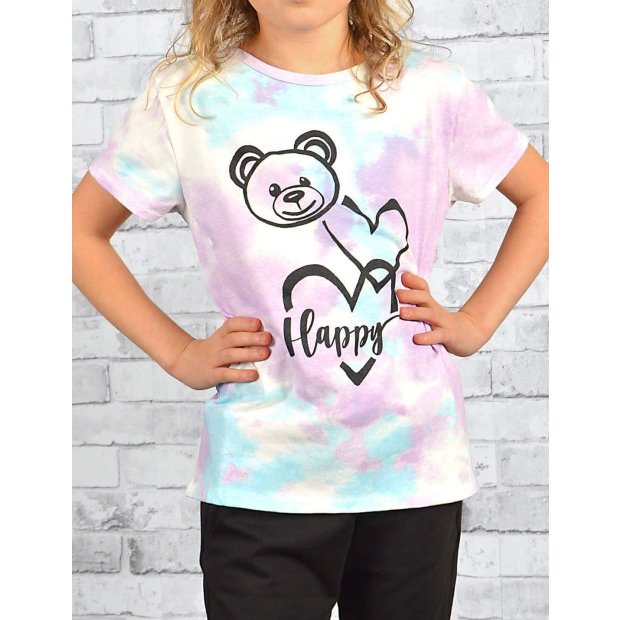 Mädchen T-Shirt Batikdruck Bärchengesicht