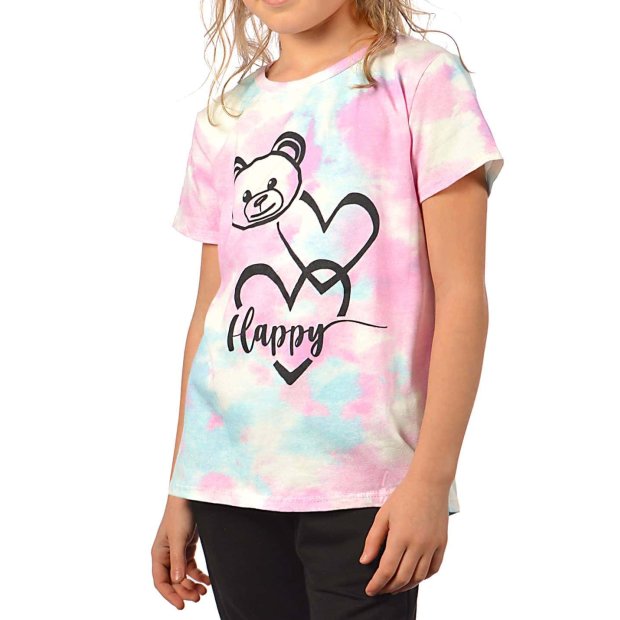 Mädchen T-Shirt Batikdruck Bärchengesicht Rosa 104