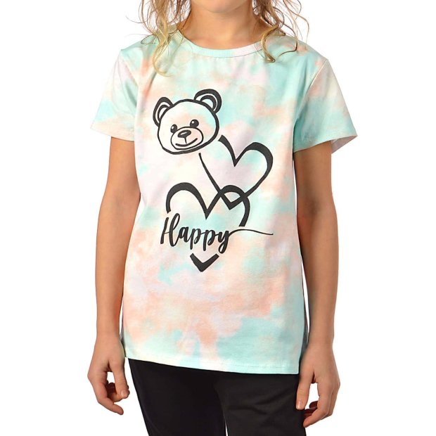Mädchen T-Shirt Batikdruck Bärchengesicht Lachs 116