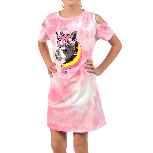 Mädchen Kleid Wende Pailletten Einhorn-Motiv Rosa Batik 116