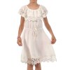 Mädchen Kleid Schulterfrei mit Spitze Weiß 104