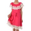 Mädchen Kleid Schulterfrei mit Spitze Pink 104