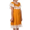Mädchen Kleid Schulterfrei mit Spitze Gold 152