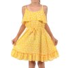 Mädchen Kleid Spaghettiträger und Volant Gelb 104