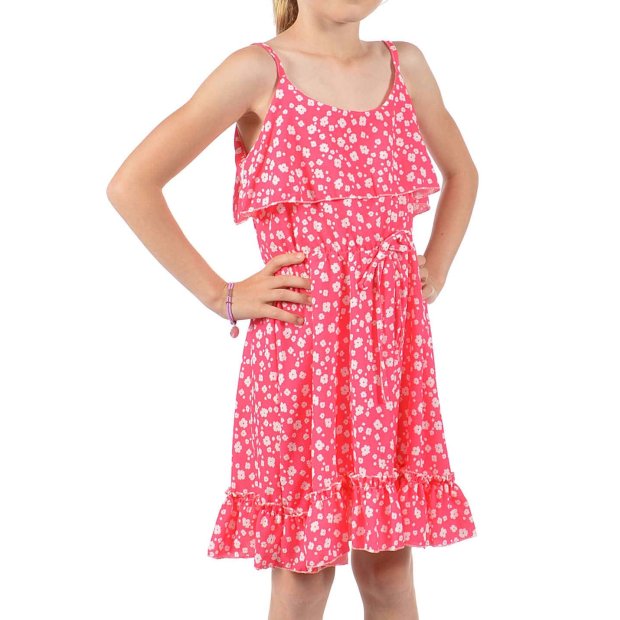 Mädchen Kleid Spaghettiträger und Volant Pink 116