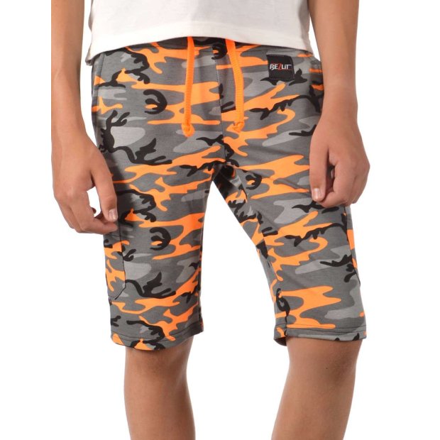 Kinder Jungen Stoff Shorts Uni Orange Camouflage 128/134