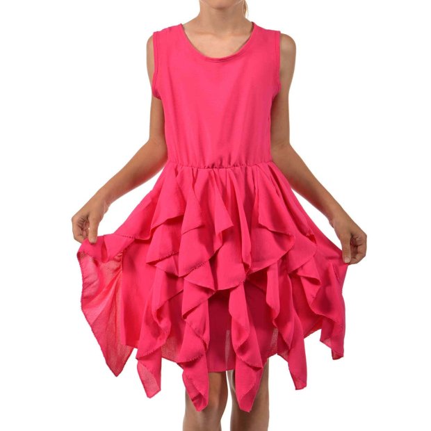 Mädchen Kleid breite Träger und Volants am Rock Pink 128