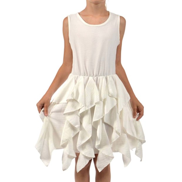 Mädchen Kleid breite Träger und Volants am Rock Weiß 158
