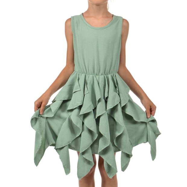 Mädchen Kleid breite Träger und Volants am Rock Grün 116