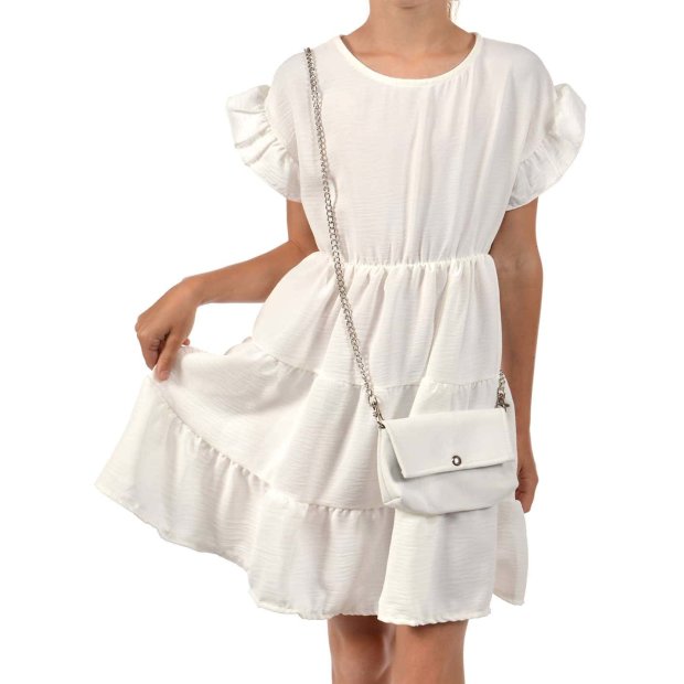 Mädchen Kleid schwingender Rock und Tasche Weiß 104
