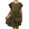 Mädchen Kleid schwingender Rock und Tasche Olivegrün 104