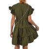 Mädchen Kleid schwingender Rock und Tasche Olivegrün 104