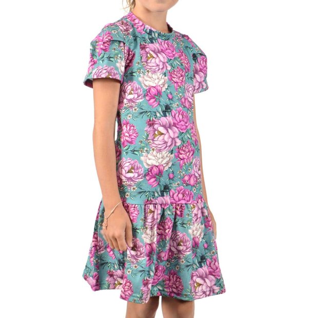 Mädchen Kleid mit Kräuselfaltenrock Grün 104/110