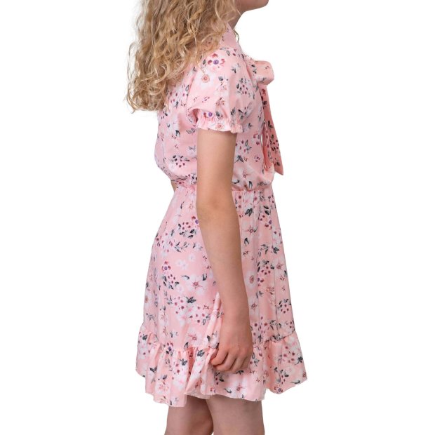 Mädchen Kleid kurze Ärmel Voant Stehkragen Altrosa 104