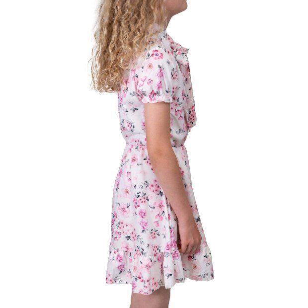 Mädchen Kleid kurze Ärmel Voant Stehkragen Weiß 104
