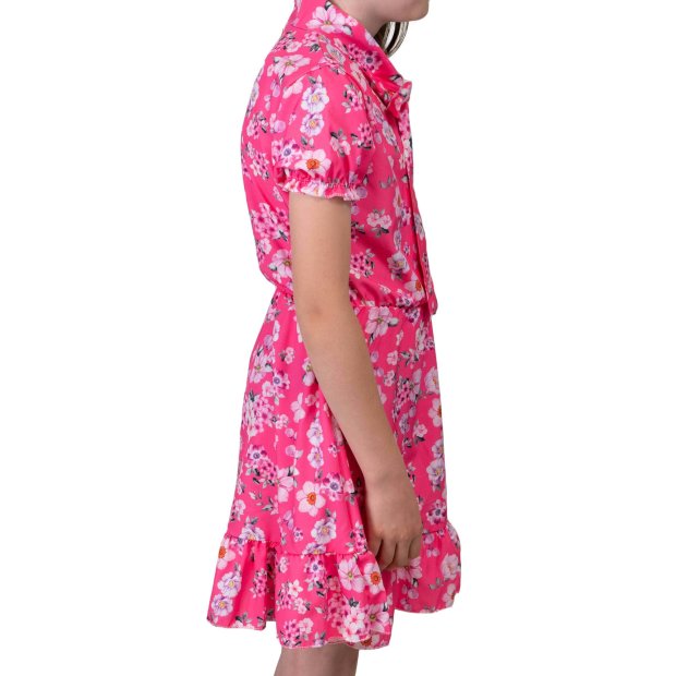 Mädchen Kleid kurze Ärmel Voant Stehkragen Pink 104