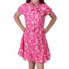 Mädchen Kleid kurze Ärmel Voant Stehkragen Pink 104