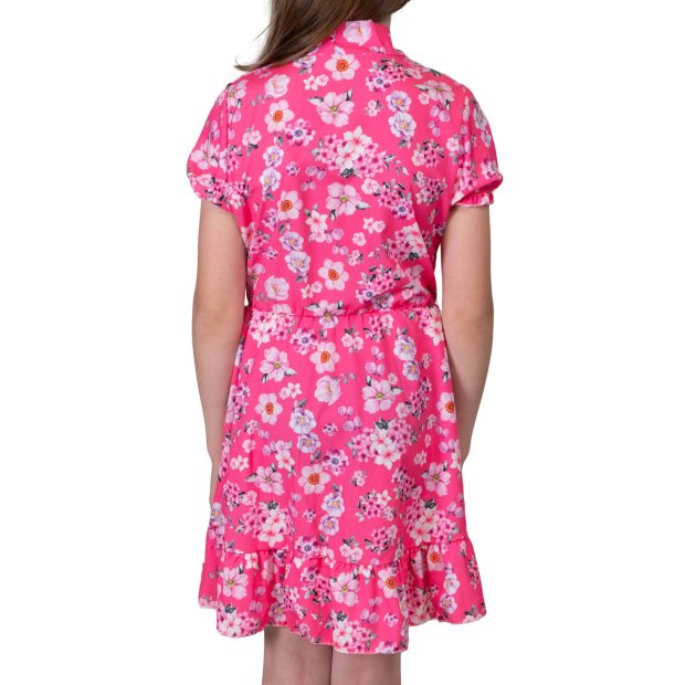 Mädchen Kleid kurze Ärmel Voant Stehkragen Pink 116