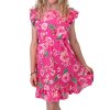 Mädchen Volant Kleid schwingender Rock Rosenmotiv Pink 152