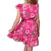 Mädchen Volant Kleid schwingender Rock Rosenmotiv Pink 152