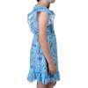 Mädchen Volant Kleid schwingender Rock Rosenmotiv Blau 128