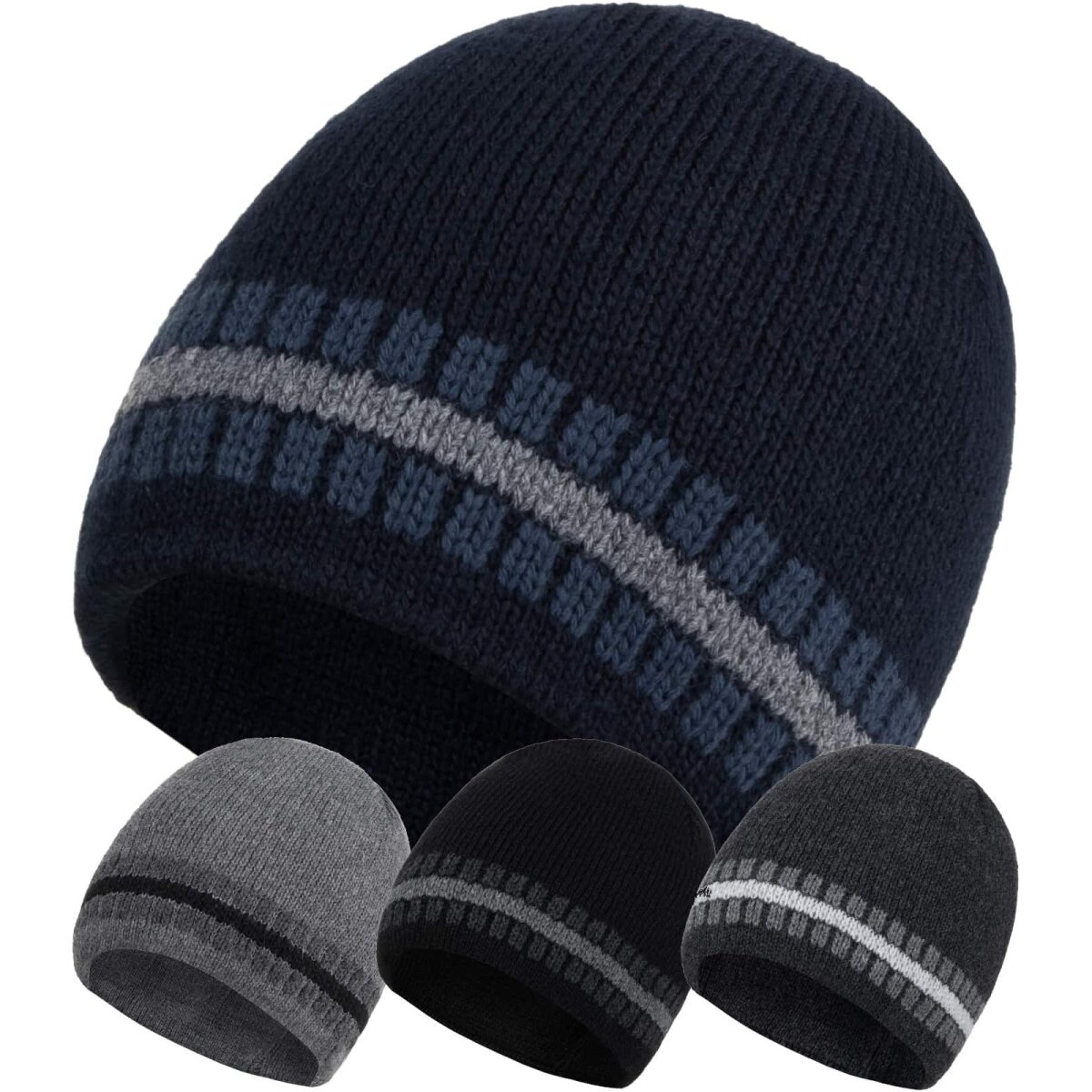 Indicode Herren Vulcano Wintermütze 2er-Pack – Strick-Beanie Mit Logo-Patch, Elastisch & Warm